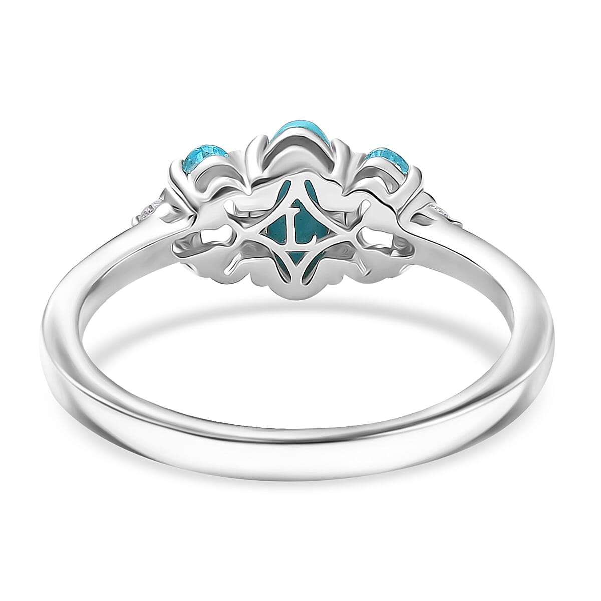 Sleeping Beauty Turquoise and Apatite, Luxuriant Lab Grown Diamond (G-H, SI) Ring in Rhodium Over Sterling Silver (Size 10.0) 1.25 ctw image number 4