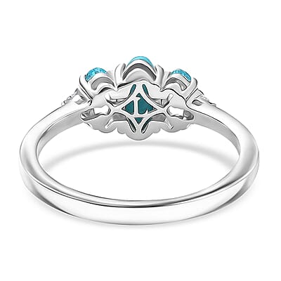 Sleeping Beauty Turquoise, Apatite, Lab Grown Diamond Ring in Rhodium Over Sterling Silver 1.25 ctw (Size 10.0)