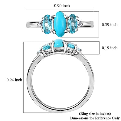 Sleeping Beauty Turquoise, Apatite, Lab Grown Diamond Ring in Rhodium Over Sterling Silver 1.25 ctw (Size 10.0)