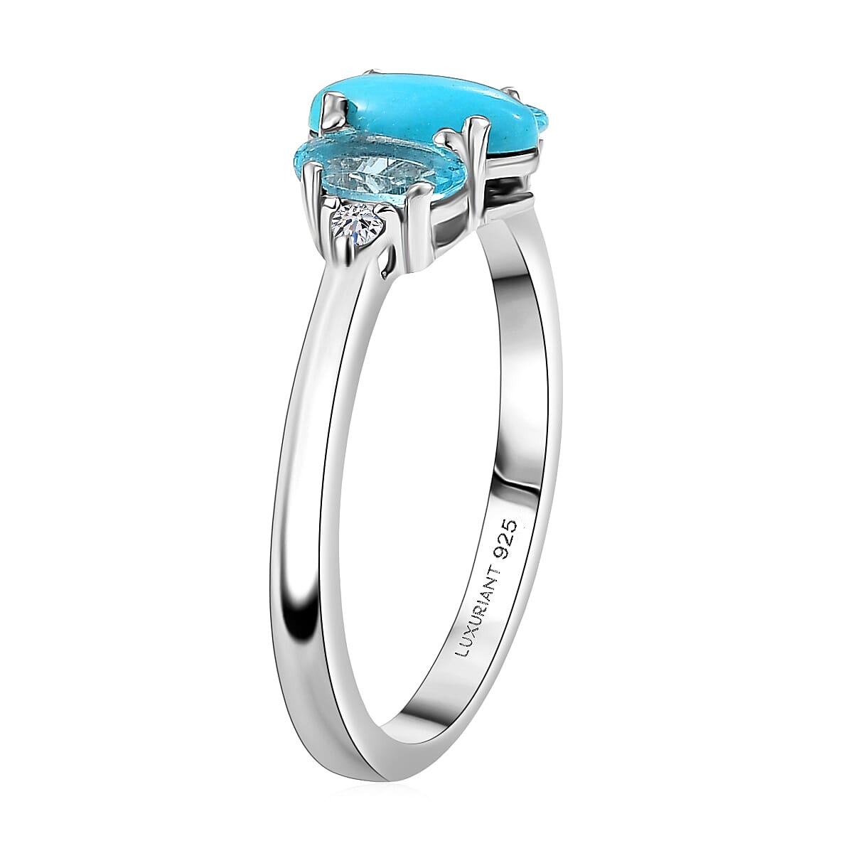 Sleeping Beauty Turquoise, Apatite, Lab Grown Diamond Ring in Rhodium Over Sterling Silver 1.25 ctw (Size 9.0) image number 3