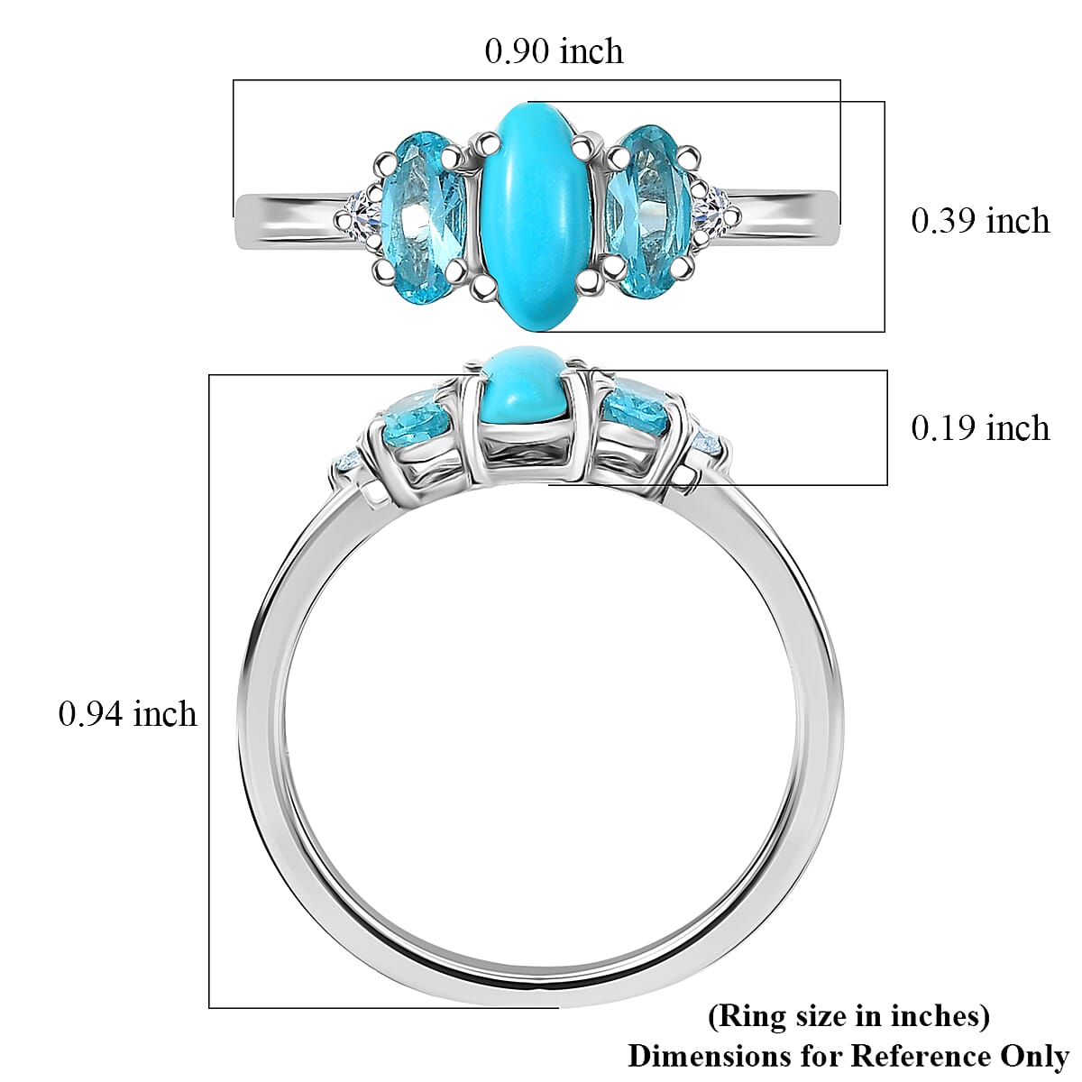 Sleeping Beauty Turquoise, Apatite, Lab Grown Diamond Ring in Rhodium Over Sterling Silver 1.25 ctw (Size 9.0) image number 5