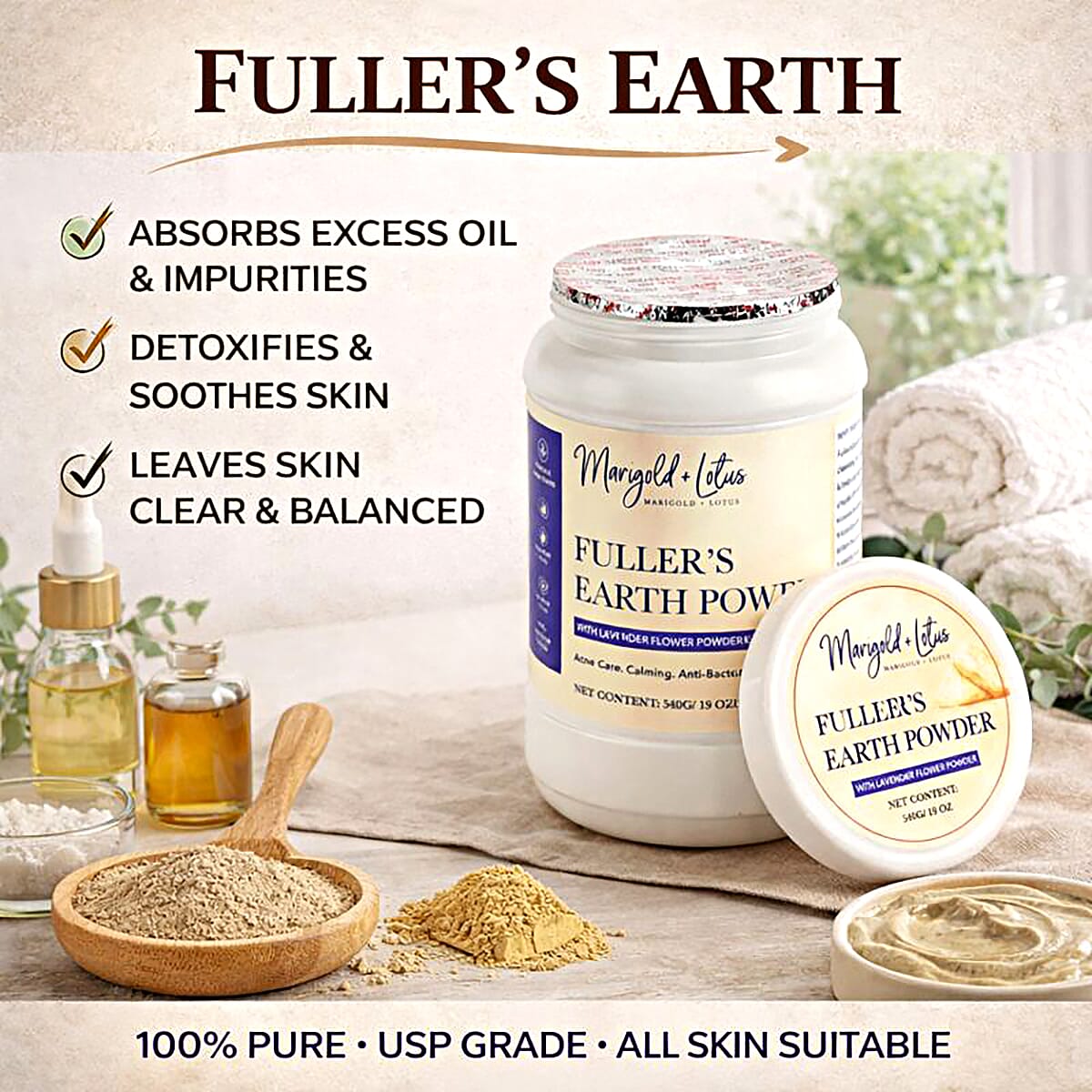 Marigold & Lotus Fuller Earth Powder with Lavender Petals 19oz