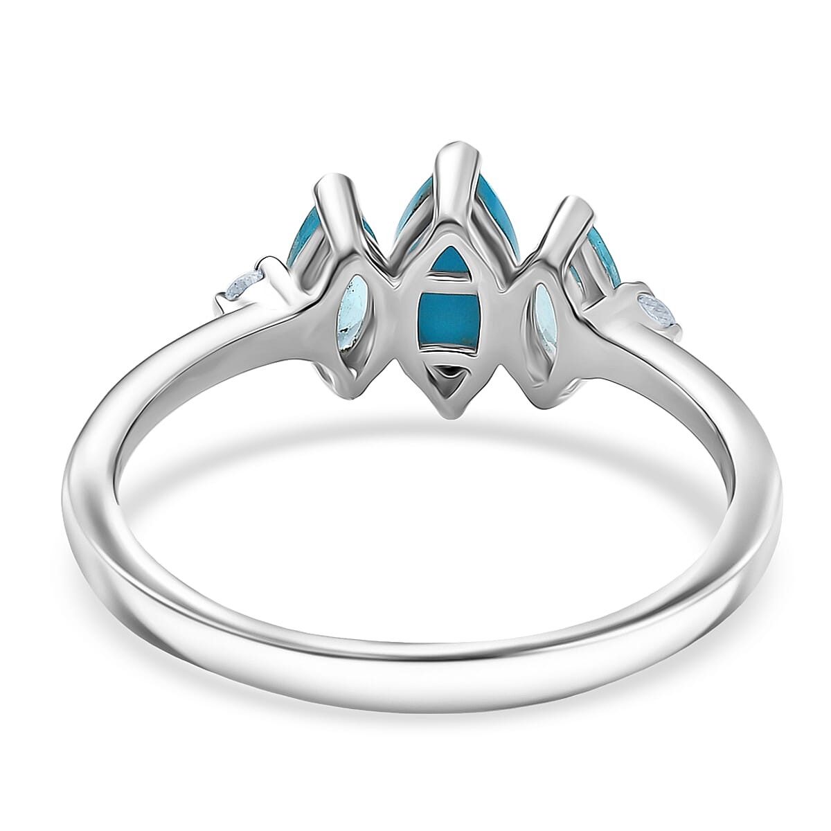 Sleeping Beauty Turquoise and Apatite, Luxuriant Lab Grown Diamond G-H SI 1.15 ctw Blue Dynasty Ring in Rhodium Over Sterling Silver (Size 7.0) image number 4