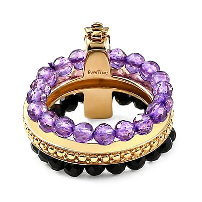 EverTrue African Amethyst and Thai Black Spinel 11.50 ctw Ring in 18K YG Plated (Size 11.0)