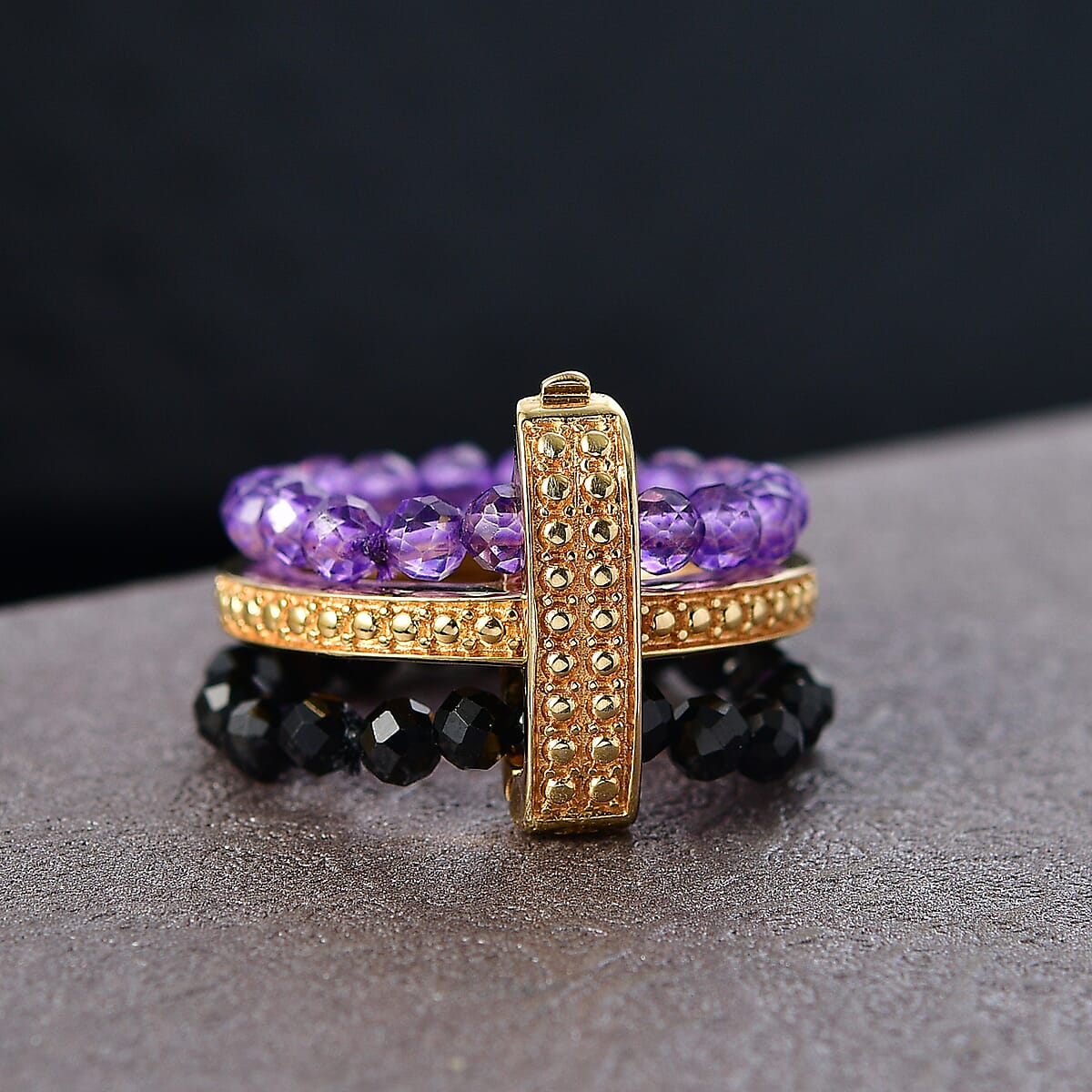 EverTrue African Amethyst and Thai Black Spinel 11.50 ctw Ring in 18K YG Plated (Size 9.0) image number 1