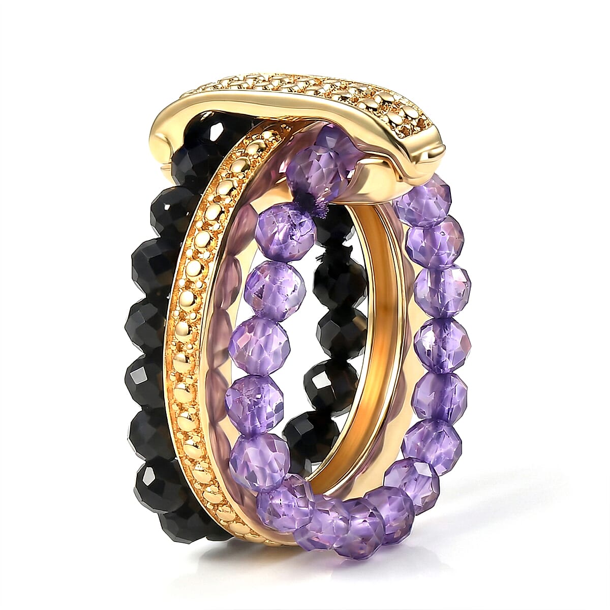 EverTrue African Amethyst and Thai Black Spinel 11.50 ctw Ring in 18K YG Plated (Size 9.0) image number 3