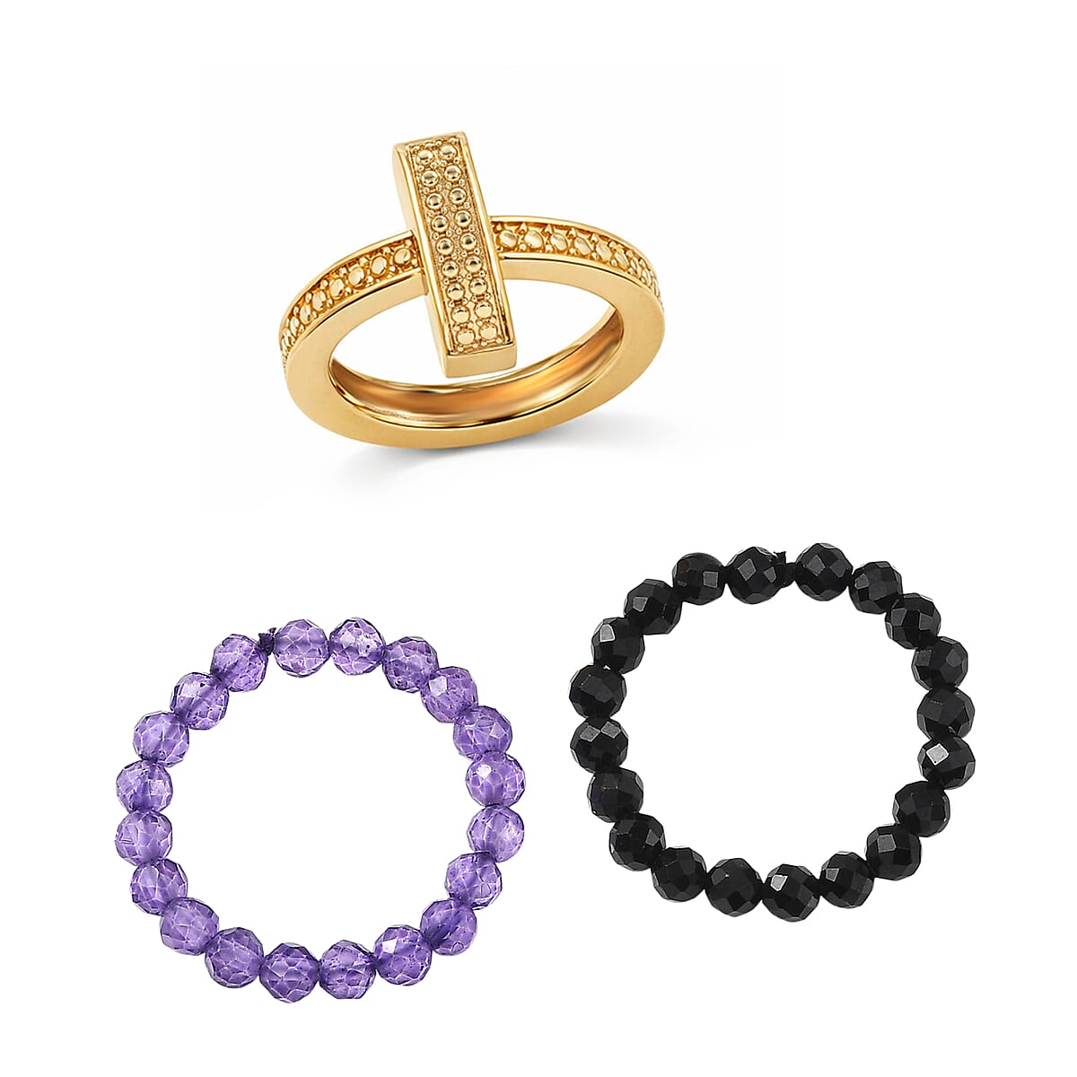 EverTrue African Amethyst and Thai Black Spinel 11.50 ctw Ring in 18K YG Plated (Size 9.0) image number 5