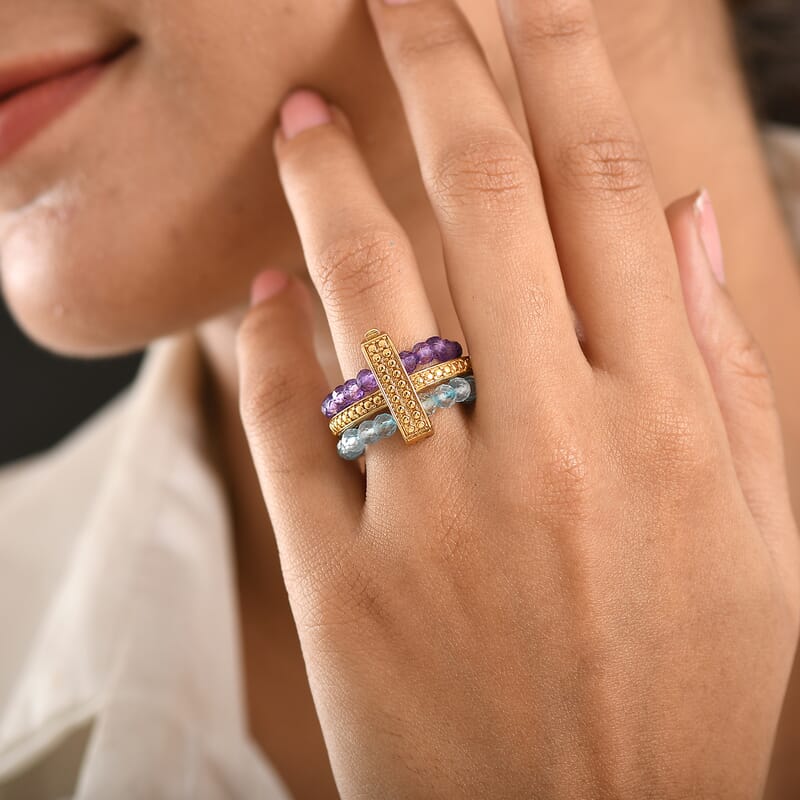 EverTrue African Amethyst and Sky Blue Topaz 11.10 ctw Ring in 18K YG Plated (Size 5.0)