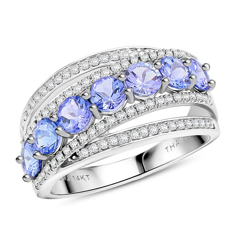 Modani Tanzanite and Diamond 1.80 ctw Ring in 14K White Gold (Size 10.0) 4.69 Grams