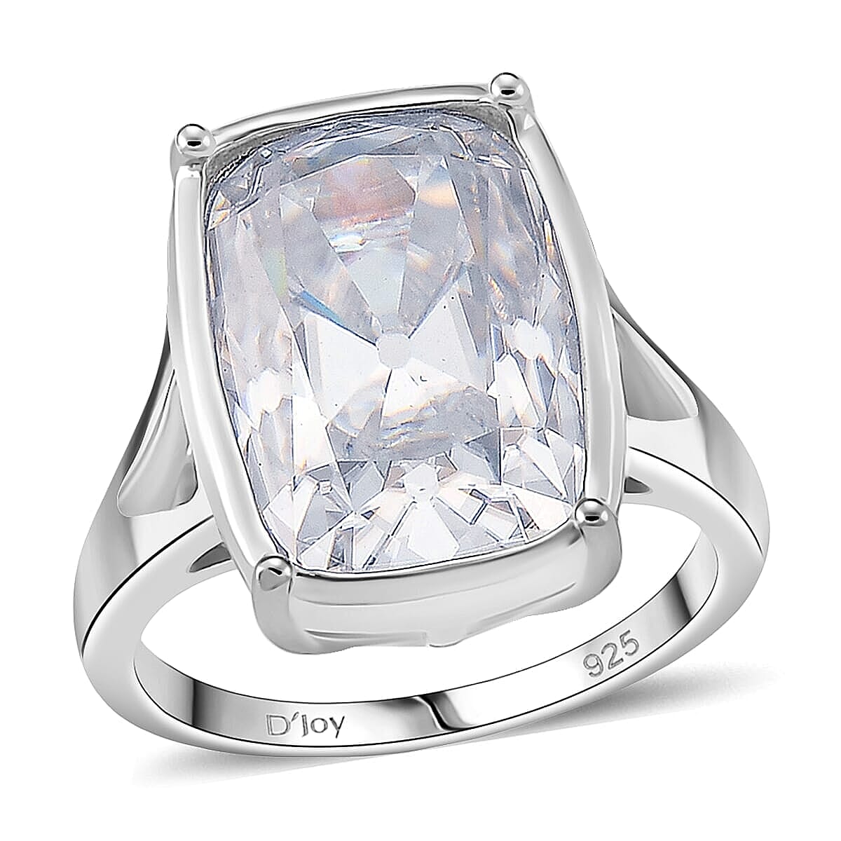 D'Joy Old Mine Cut Moissanite (Cush 16x11mm) Ring in Rhodium Over Sterling Silver (Size 7.0) 10.00 ctw