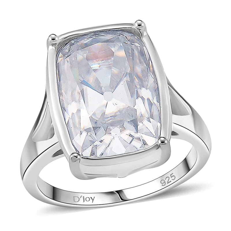 D'Joy Old Mine Cut Moissanite (Cush 16x11mm) Ring in Rhodium Over Sterling Silver (Size 6.0) 10.00 ctw