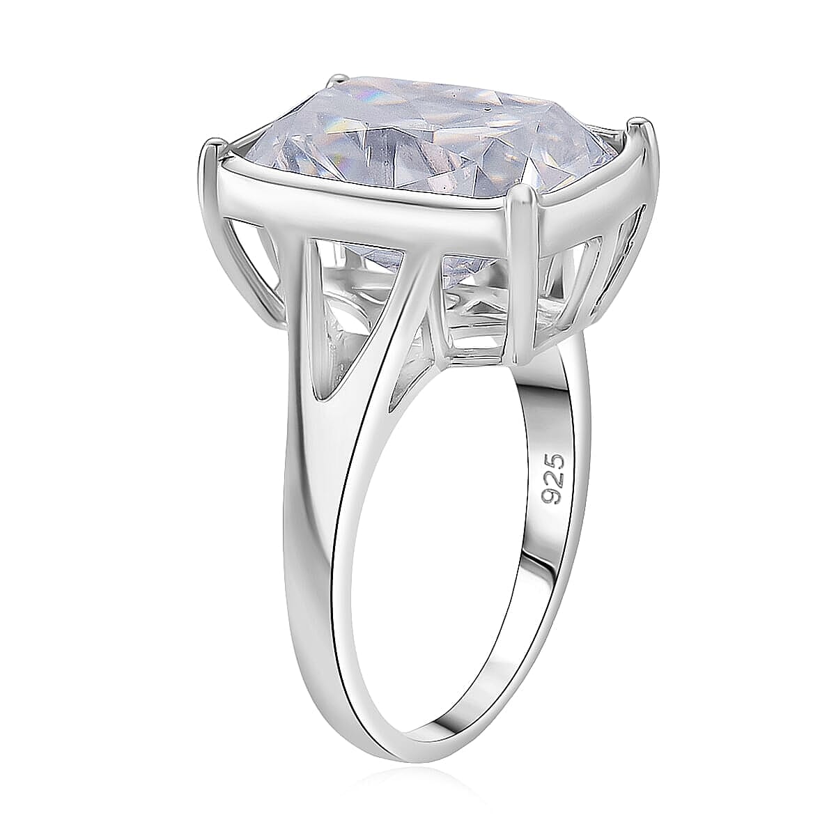 D'Joy Old Mine Cut Moissanite (Cush 16x11mm) Ring in Rhodium Over Sterling Silver (Size 6.0) 10.00 ctw