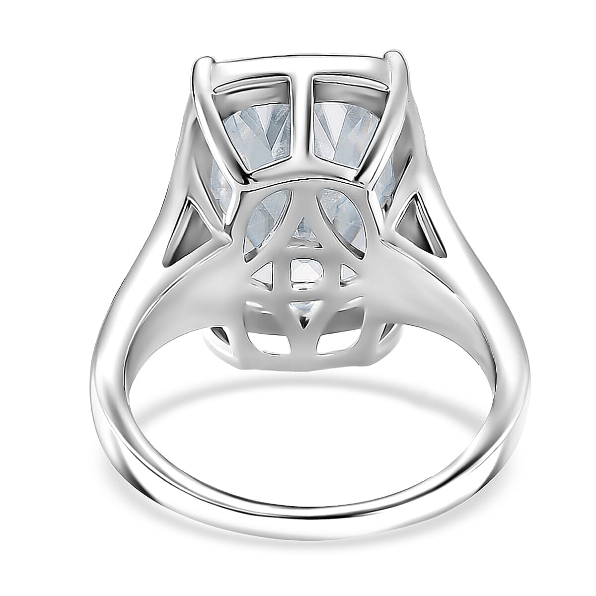 D'Joy Old Mine Cut Moissanite (Cush 16x11mm) Ring in Rhodium Over Sterling Silver (Size 6.0) 10.00 ctw