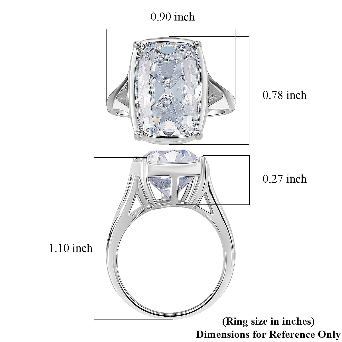 D'Joy Old Mine Cut Moissanite (Cush 16x11mm) Ring in Rhodium Over Sterling Silver (Size 6.0) 10.00 ctw
