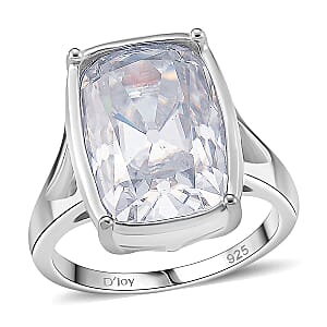 D'Joy Old Mine Cut Moissanite (Cush 16x11mm) Ring in Rhodium Over Sterling Silver (Size 9.0) 10.00 ctw