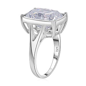 D'Joy Old Mine Cut Moissanite (Cush 16x11mm) Ring in Rhodium Over Sterling Silver (Size 9.0) 10.00 ctw