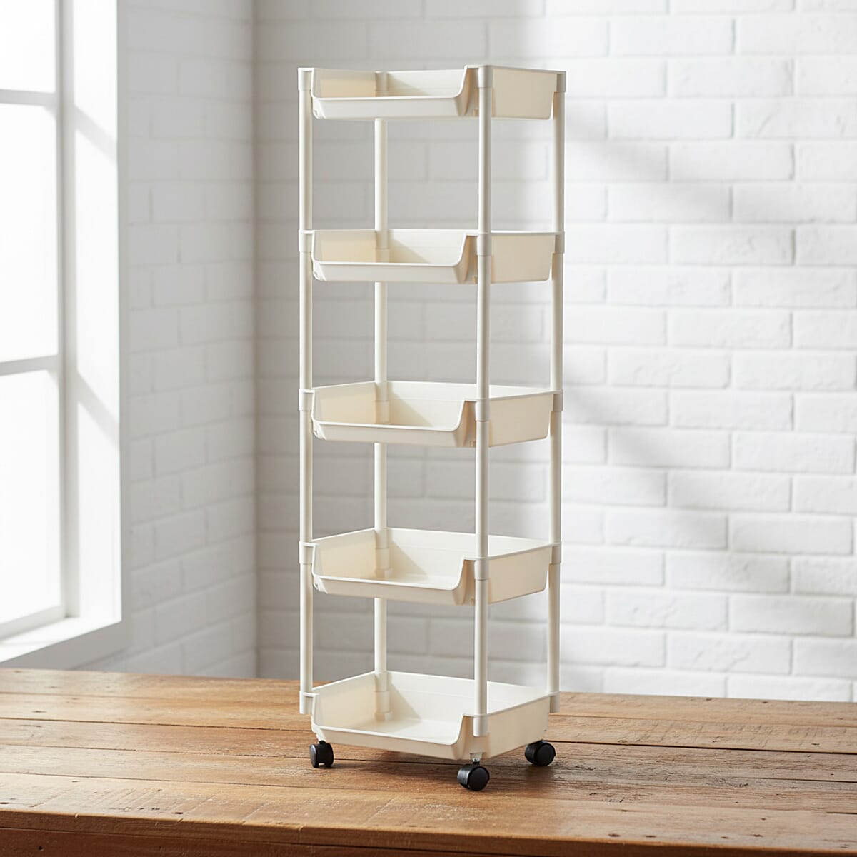 Closeout Beige 5-Tier Organizer Rolling Cart image number 1