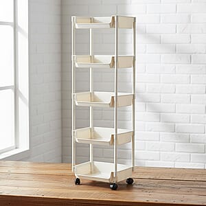 Closeout Beige 5-Tier Organizer Rolling Cart
