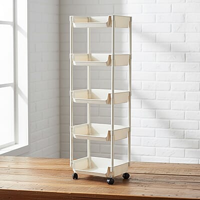 Closeout Beige 5-Tier Organizer Rolling Cart