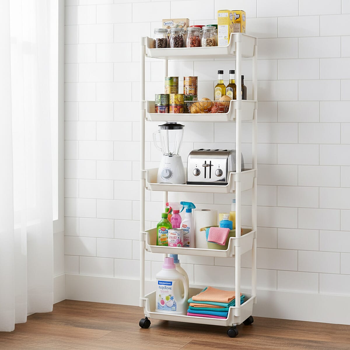 Closeout Beige 5-Tier Organizer Rolling Cart image number 2