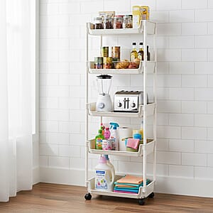 Closeout Beige 5-Tier Organizer Rolling Cart