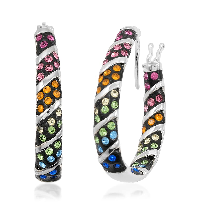 Simulated Rainbow Diamond Earrings in Silvertone 2.65 ctw