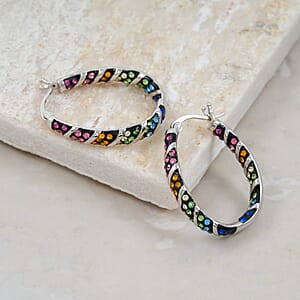 Simulated Rainbow Diamond Earrings in Silvertone 2.65 ctw