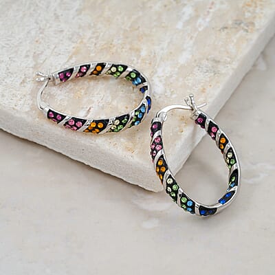 Simulated Rainbow Diamond Earrings in Silvertone 2.65 ctw