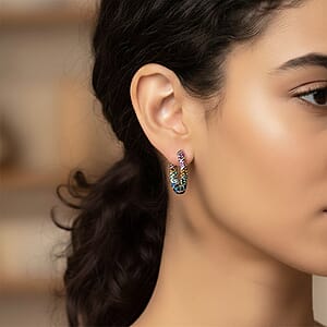 Simulated Rainbow Diamond Earrings in Silvertone 2.65 ctw