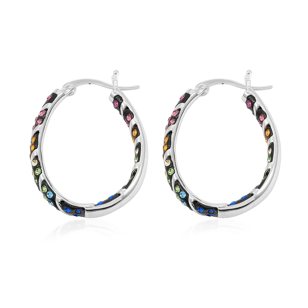 Simulated Rainbow Diamond Earrings in Silvertone 2.65 ctw image number 3