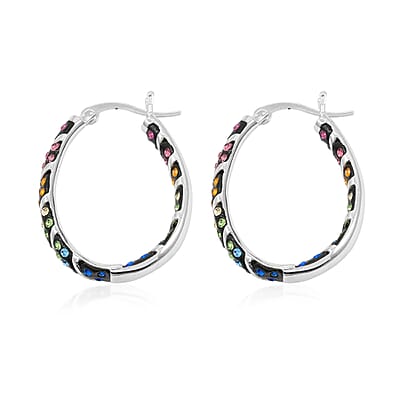 Simulated Rainbow Diamond Earrings in Silvertone 2.65 ctw