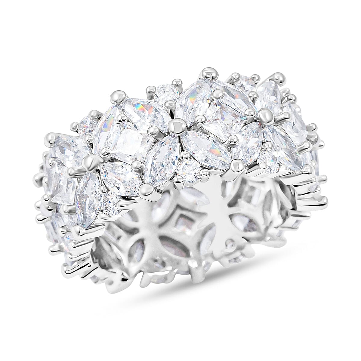 Simulated Diamond Ring in Silvertone (Size 10.0)