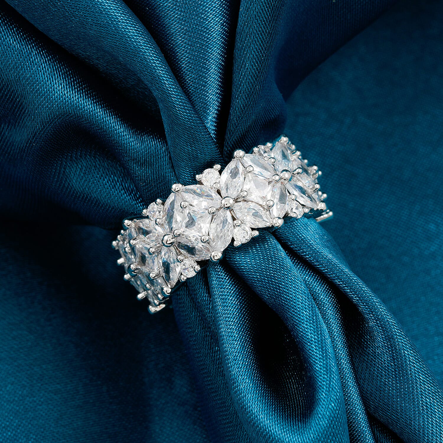 Simulated Diamond Ring in Silvertone (Size 10.0)