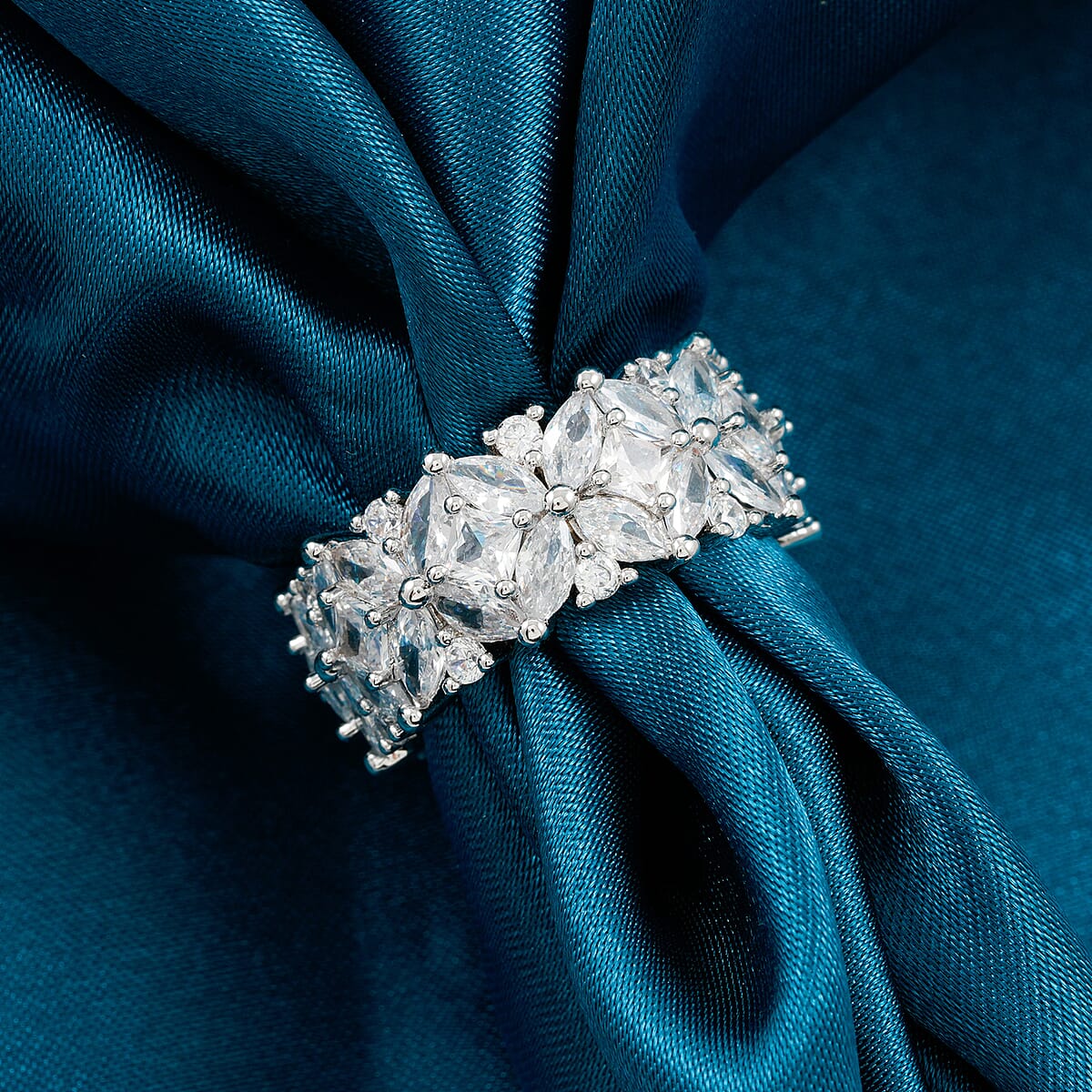 Simulated Diamond Ring in Silvertone (Size 10.0) image number 1