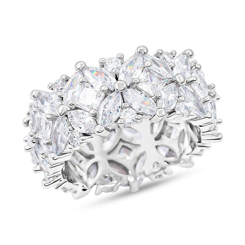 Simulated Diamond Ring in Silvertone (Size 5.0)