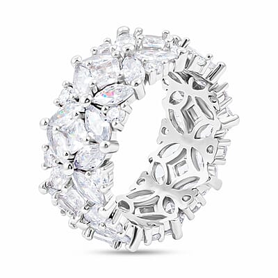 Simulated Diamond Ring in Silvertone (Size 5.0)