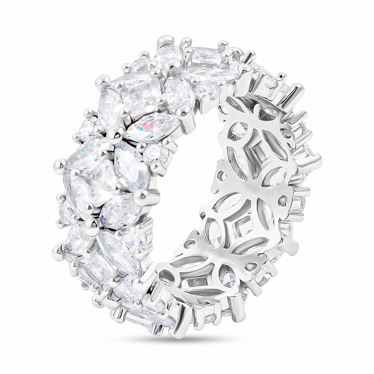 Simulated Diamond Ring in Silvertone (Size 7.0) image number 3