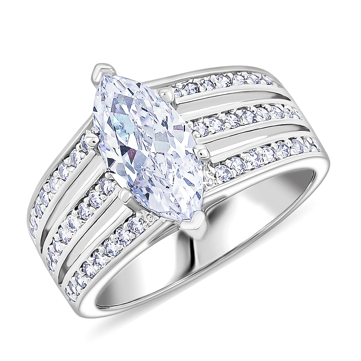 Simulated Diamond Ring in Silvertone (Size 6.0) 2.25 ctw image number 0