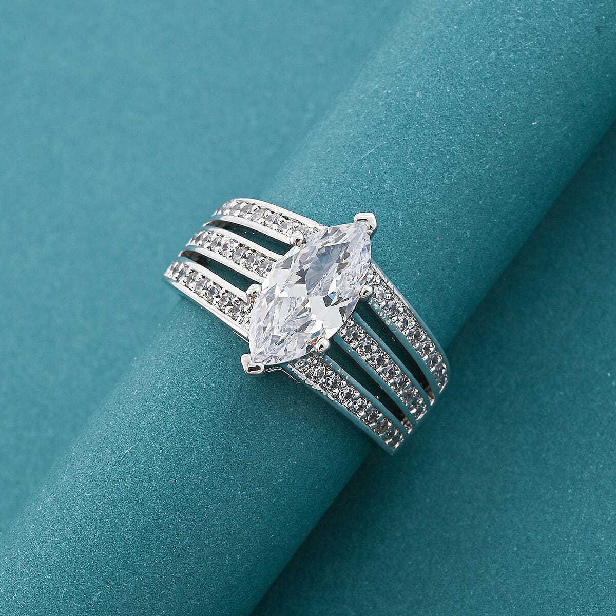 Simulated Diamond Ring in Silvertone (Size 6.0) 2.25 ctw image number 1