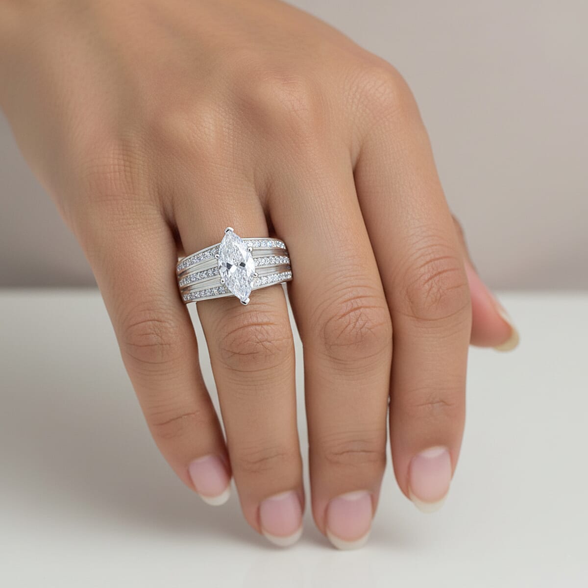 Simulated Diamond Ring in Silvertone (Size 6.0) 2.25 ctw image number 2