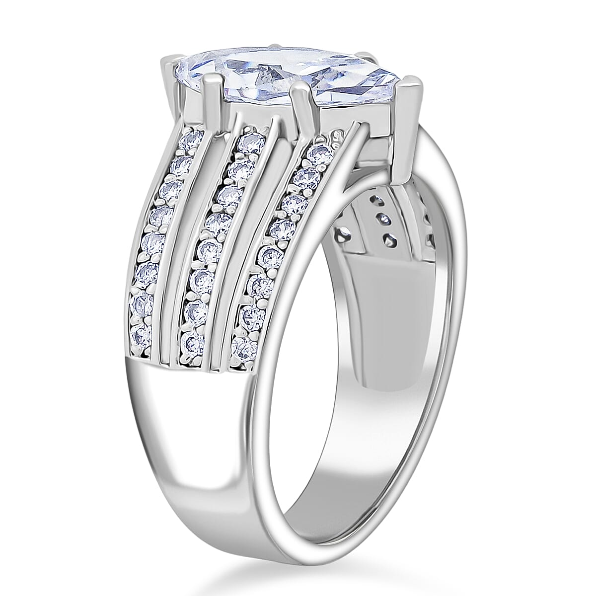 Simulated Diamond Ring in Silvertone (Size 9.0) image number 3