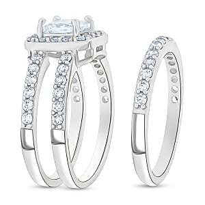 Simulated Diamond Set of 2 Stackable Ring in Silvertone (Size 6.0)