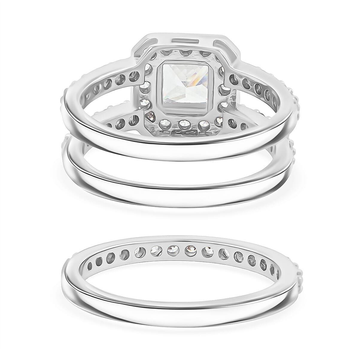 Simulated Diamond Set of 2 Stackable Ring in Silvertone (Size 6.0)