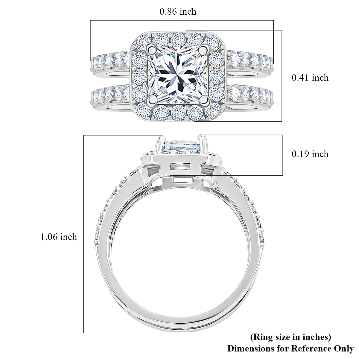 Simulated Diamond Set of 2 Stackable Ring in Silvertone (Size 6.0)