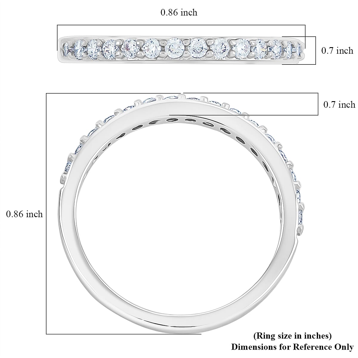 Simulated Diamond Set of 2 Stackable Ring in Silvertone (Size 6.0)