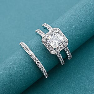 Simulated Diamond Set of 2 Stackable Ring in Silvertone (Size 7.0)