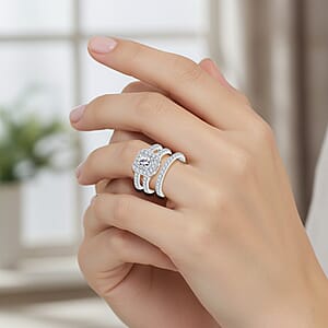 Simulated Diamond Set of 2 Stackable Ring in Silvertone (Size 7.0)