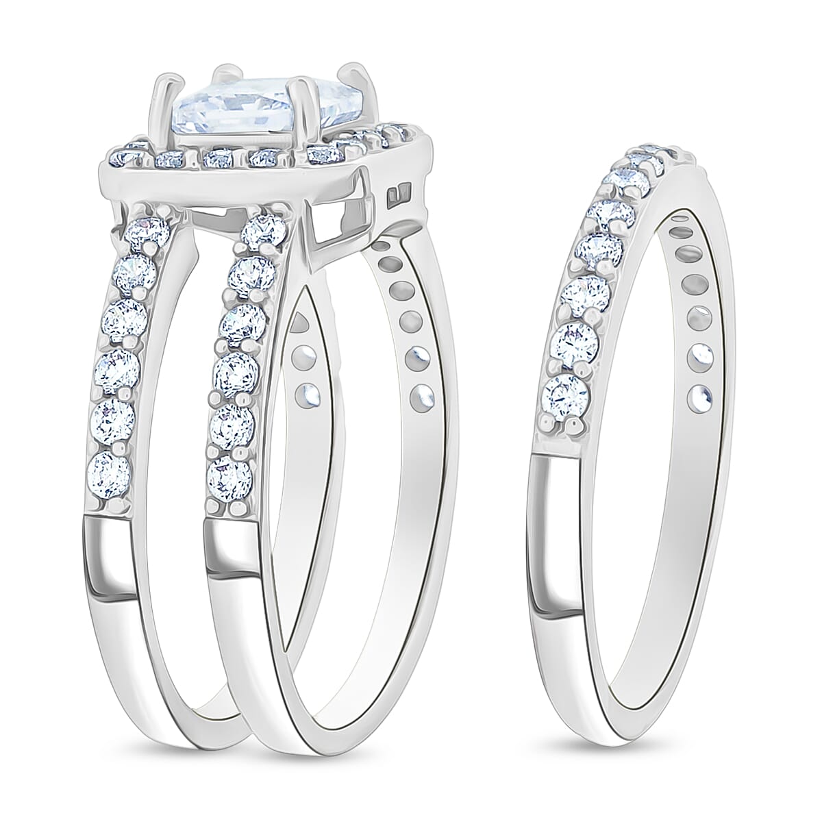 Simulated Diamond Set of 2 Stackable Ring in Silvertone (Size 8.0) image number 3