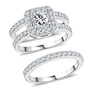Simulated Diamond Set of 2 Stackable Ring in Silvertone (Size 9.0)