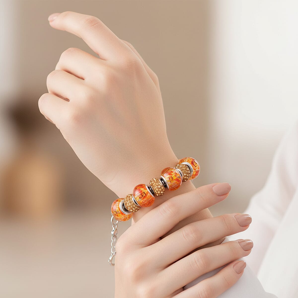 Simulated Orange Diamond Bracelet in Silvertone (7.50-9.50In) image number 2